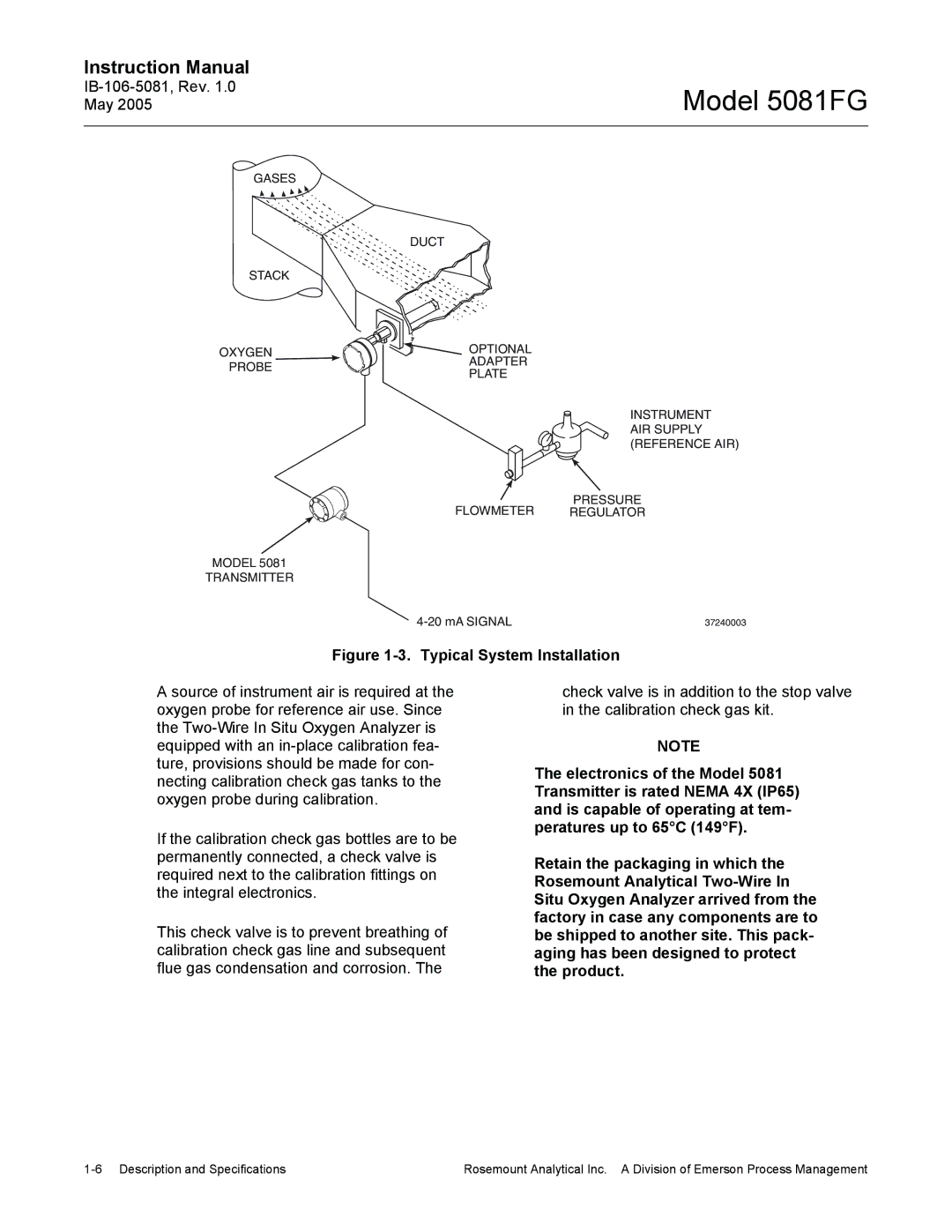 Emerson 5081FG instruction manual Typical System Installation, Transmitter 