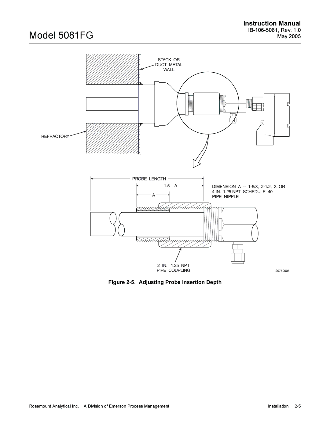 Emerson 5081FG instruction manual Adjusting Probe Insertion Depth 