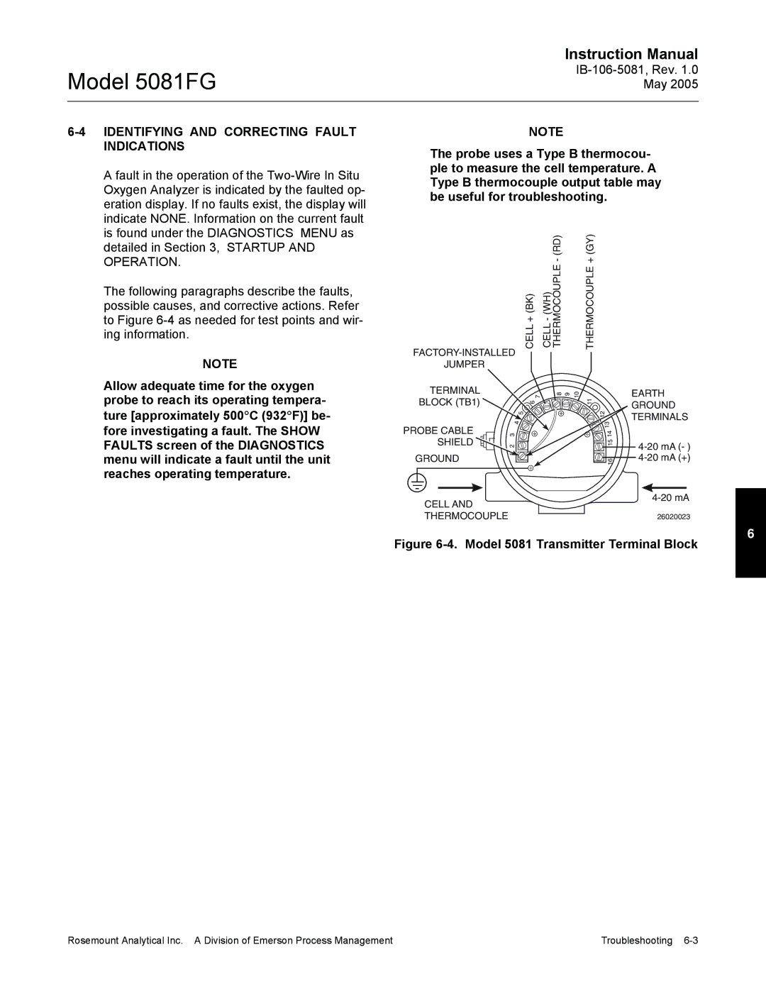 Emerson 5081FG instruction manual Identifying and Correcting Fault Indications, Thermocouple 