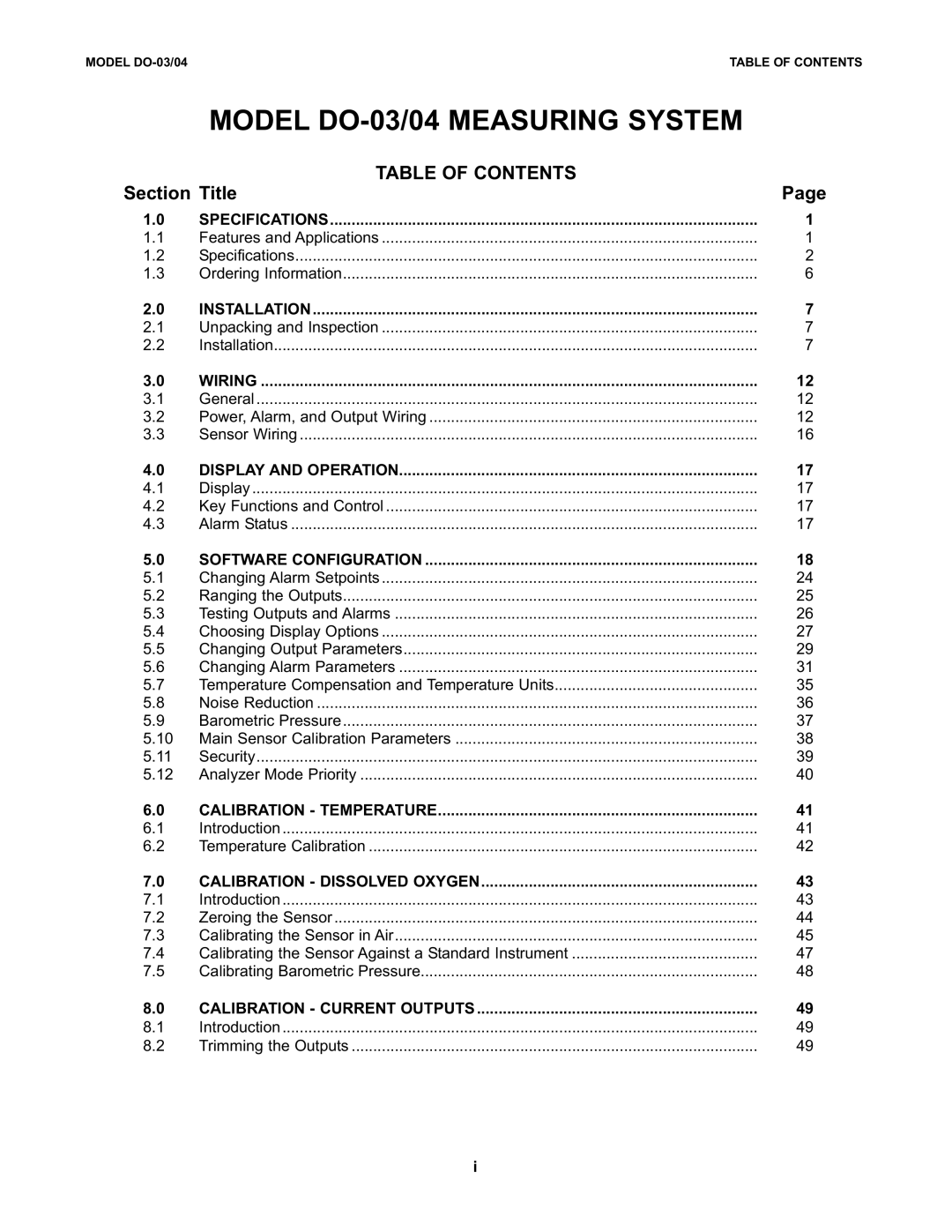 Emerson 51-DO-03, 51-DO-04 instruction manual Model DO-03/04 Measuring System, Section Title 