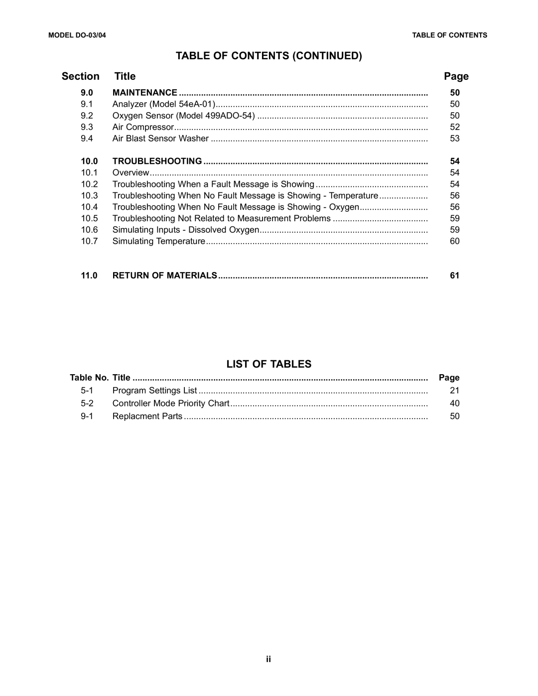 Emerson 51-DO-03, 51-DO-04 instruction manual List of Tables, 10.0, 11.0 