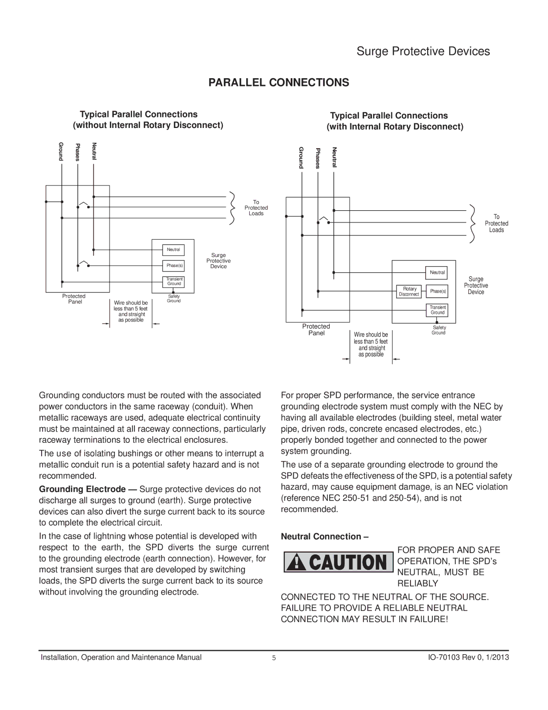 Emerson 510 manual Parallel Connections, Neutral Connection 