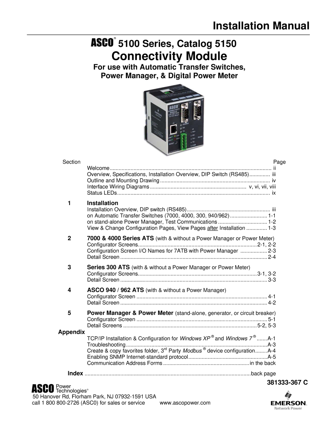 Emerson 5100 installation manual Connectivity Module, 381333-367 C 