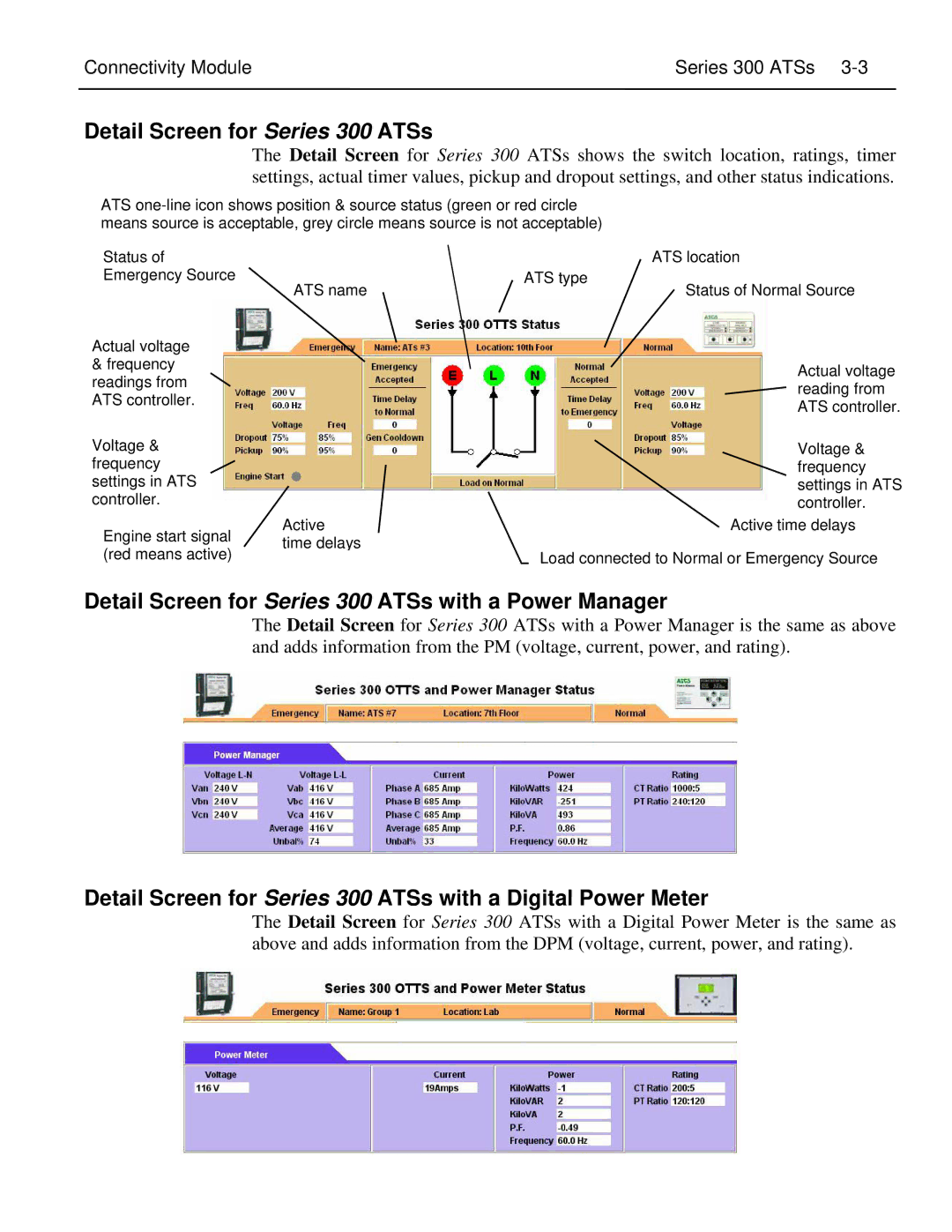 Emerson 5100 installation manual Detail Screen for Series 300 ATSs with a Power Manager 