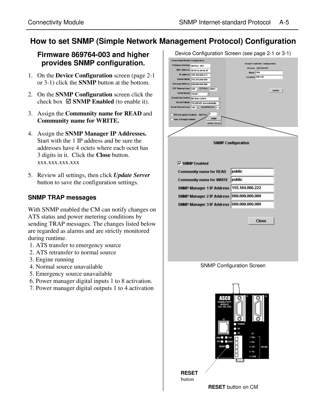 Emerson 5100 installation manual Connectivity Module Snmp Internet-standard Protocol A-5, Snmp Trap messages 