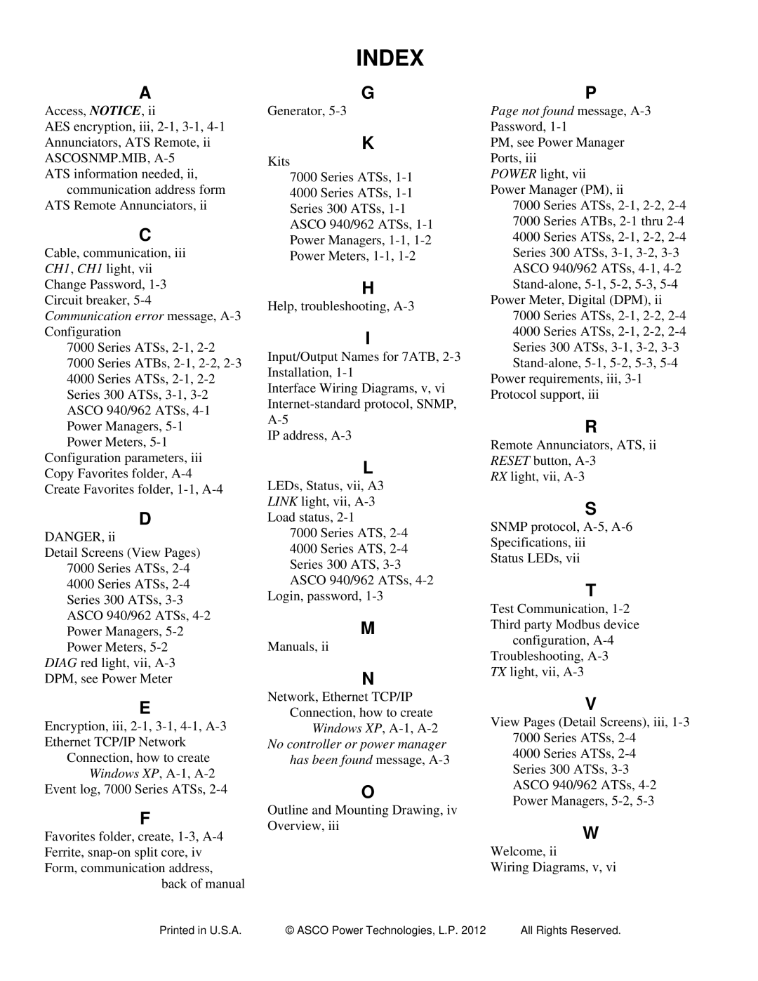 Emerson 5100 installation manual Index 