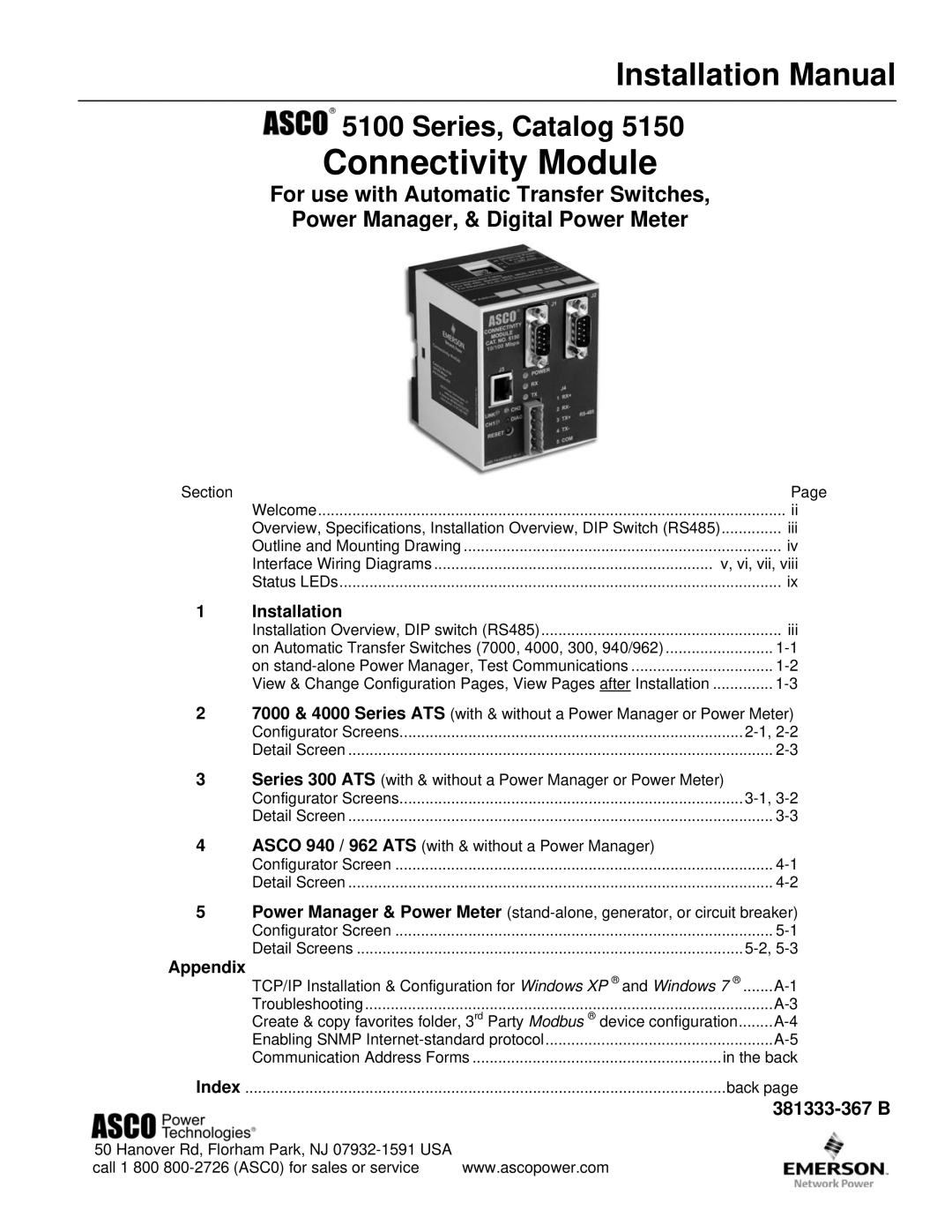 Emerson CATALOG 5150 installation manual Connectivity Module, 381333-367 B 