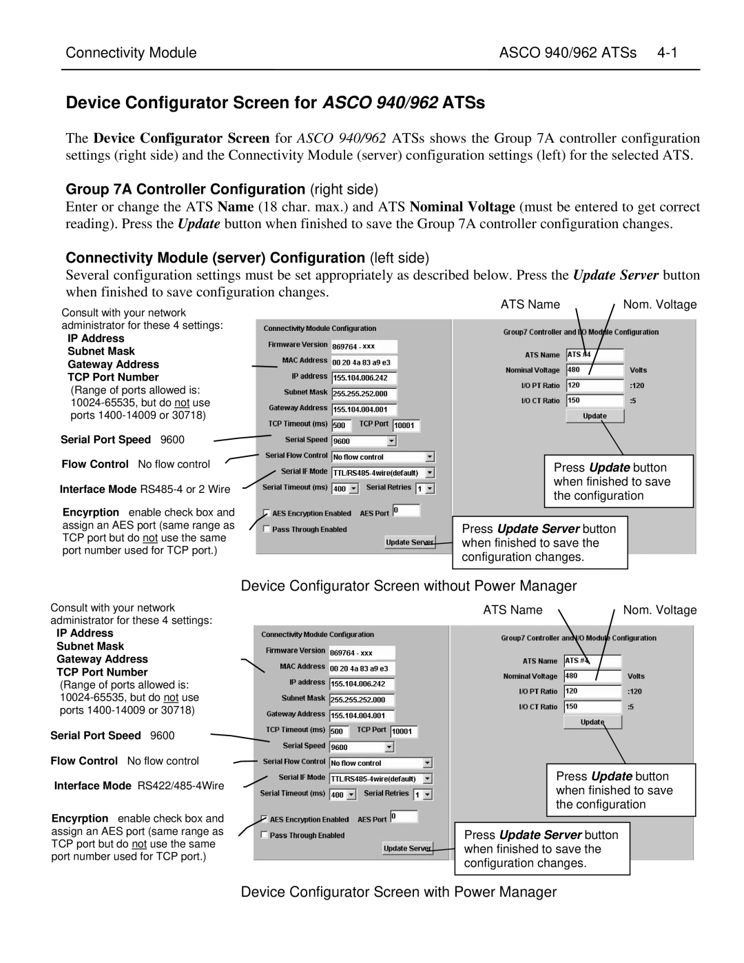 Emerson CATALOG 5150 Device Configurator Screen for Asco 940/962 ATSs, Connectivity Module Asco 940/962 ATSs 