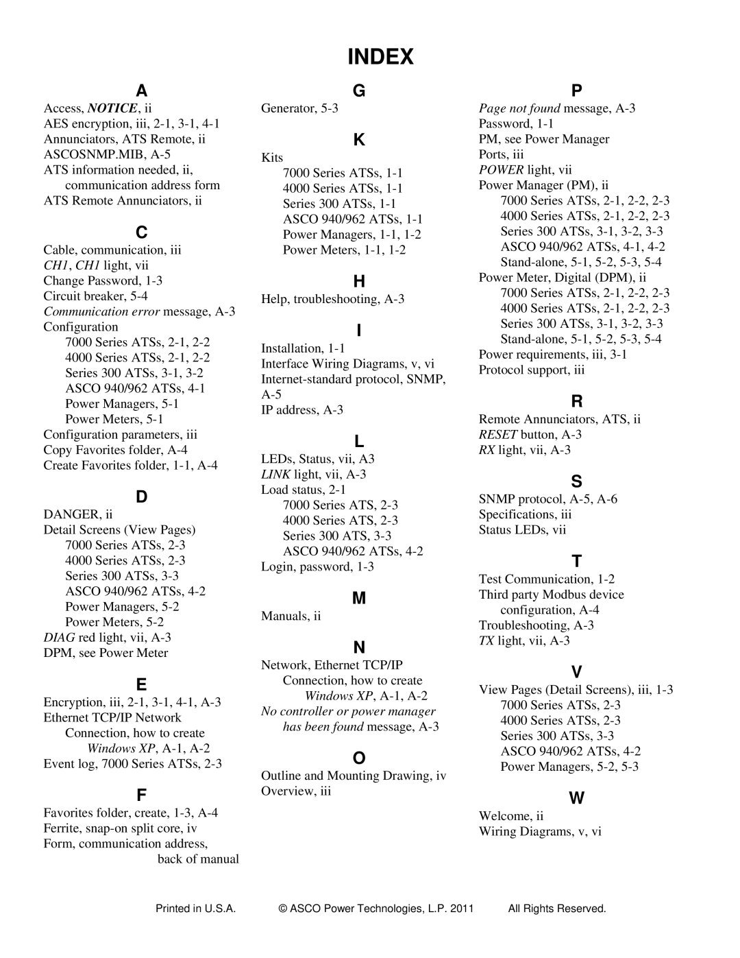 Emerson CATALOG 5150 installation manual Index 