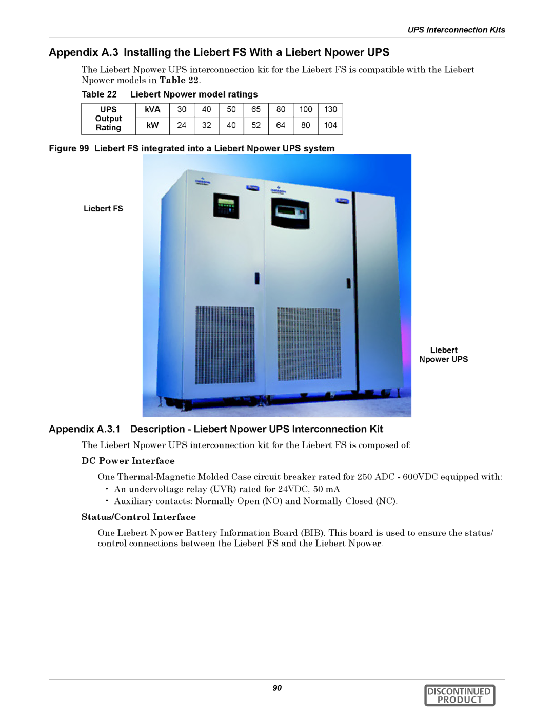 Emerson 540VDC manual Liebert Npower model ratings, Output, Rating, Liebert FS Npower UPS 