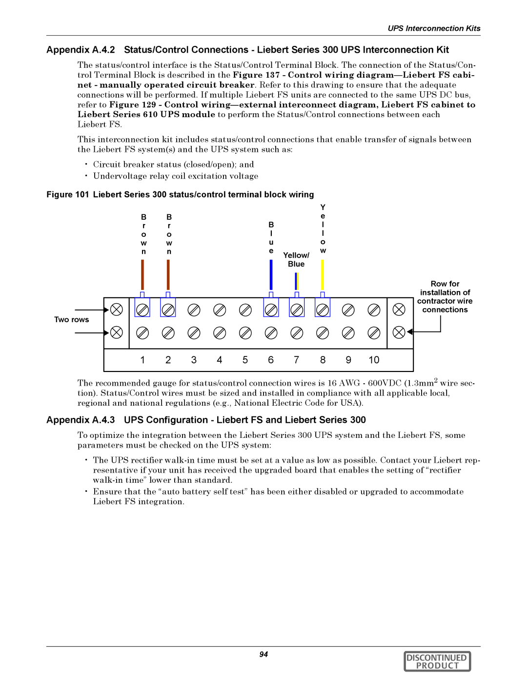 Emerson 540VDC manual Liebert Series 300 status/control terminal block wiring 