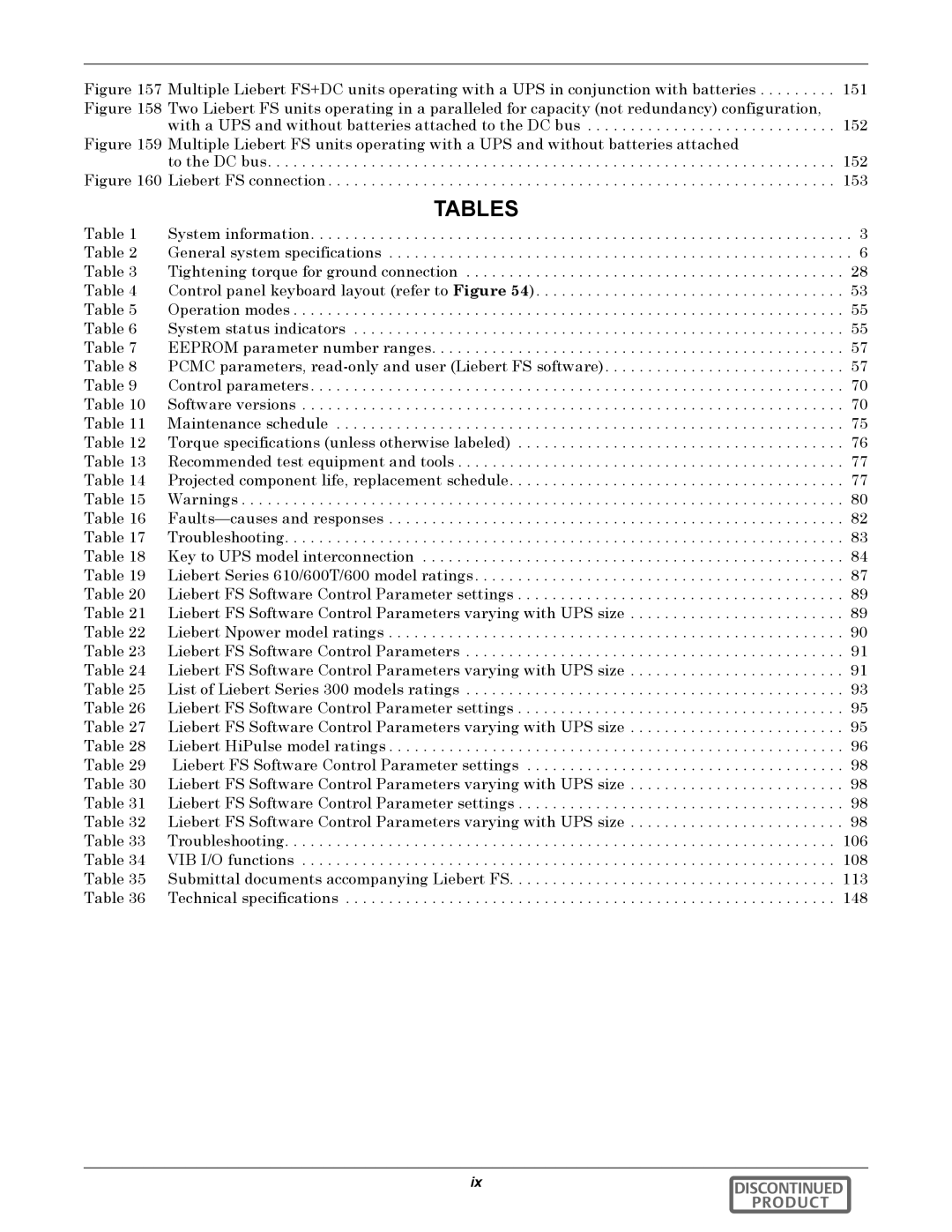 Emerson 540VDC manual Tables 