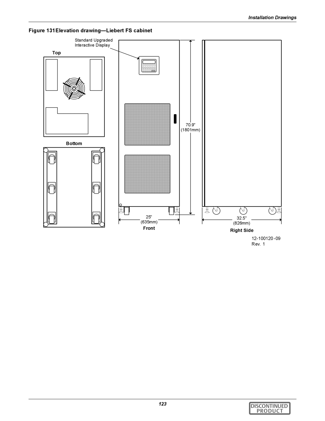 Emerson 540VDC manual Elevation drawing-Liebert FS cabinet, Front 