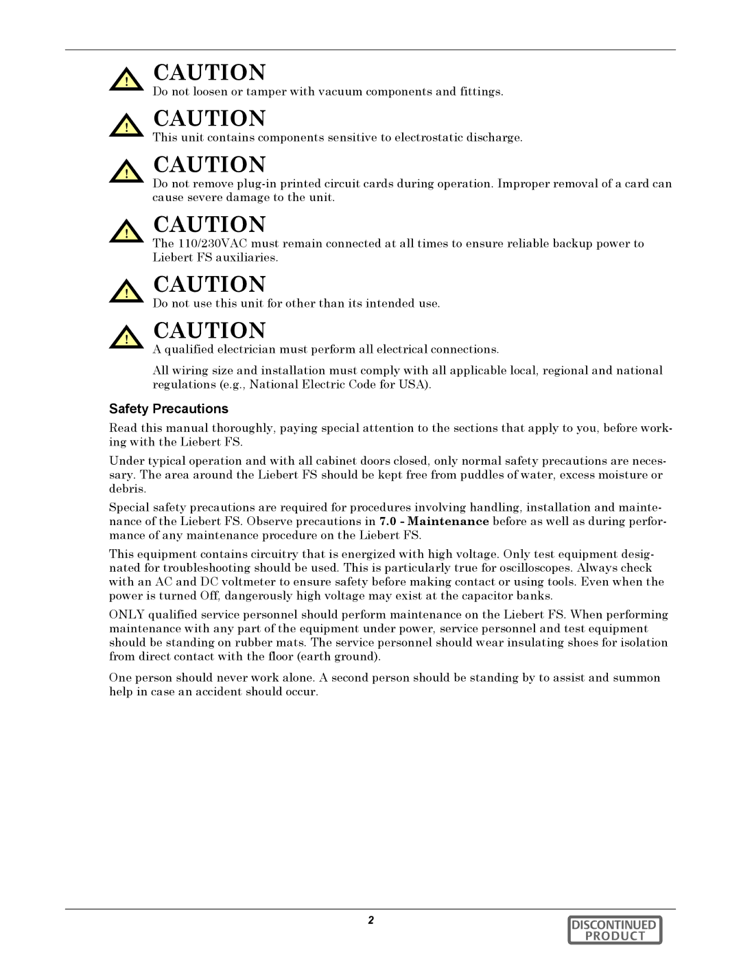 Emerson 540VDC manual Safety Precautions 