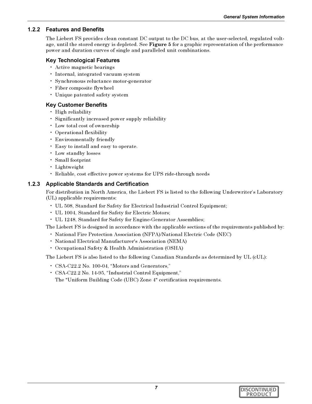 Emerson 540VDC manual Features and Benefits, Key Technological Features, Key Customer Benefits 