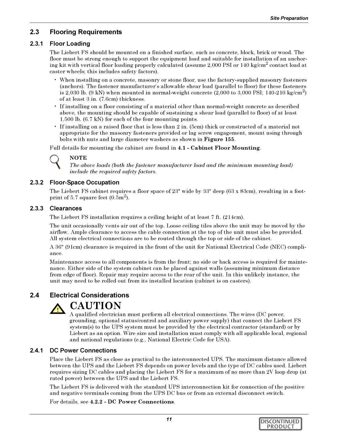 Emerson 540VDC manual Flooring Requirements, Electrical Considerations 