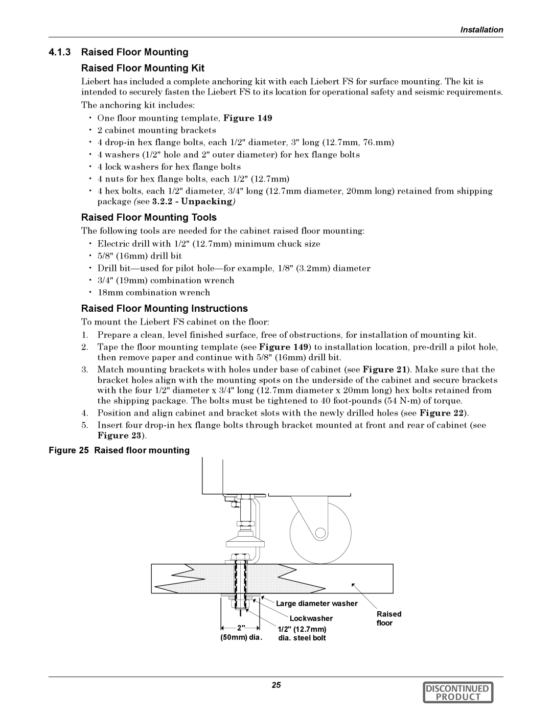 Emerson 540VDC manual Raised Floor Mounting Raised Floor Mounting Kit, Raised Floor Mounting Tools 