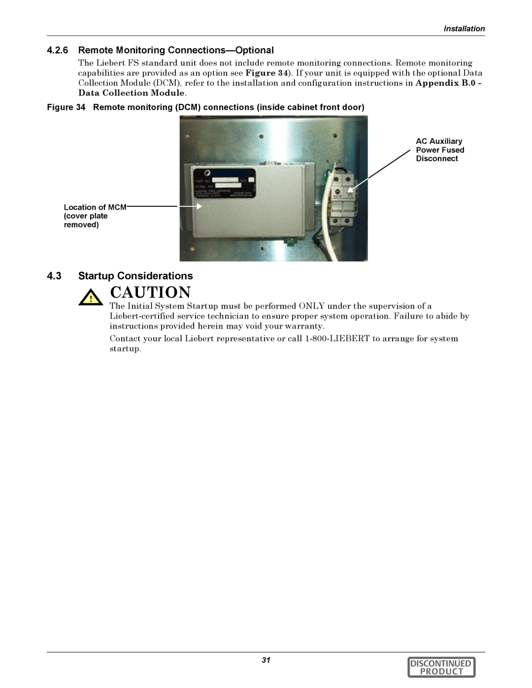 Emerson 540VDC manual Startup Considerations, Remote monitoring DCM connections inside cabinet front door 