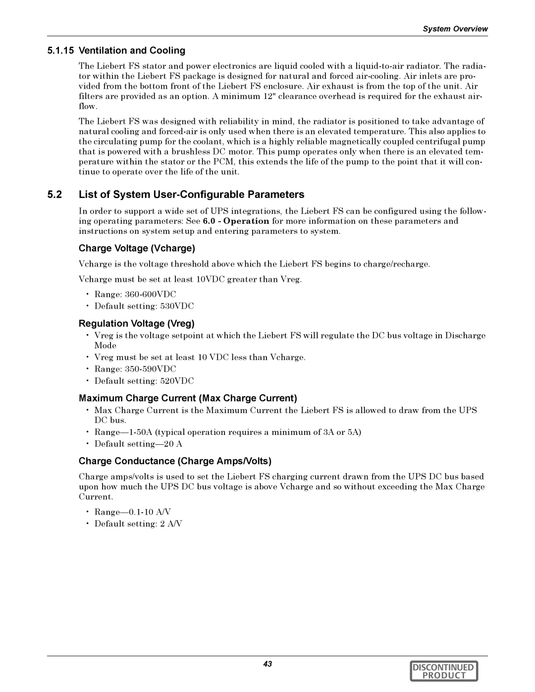 Emerson 540VDC manual List of System User-Configurable Parameters 