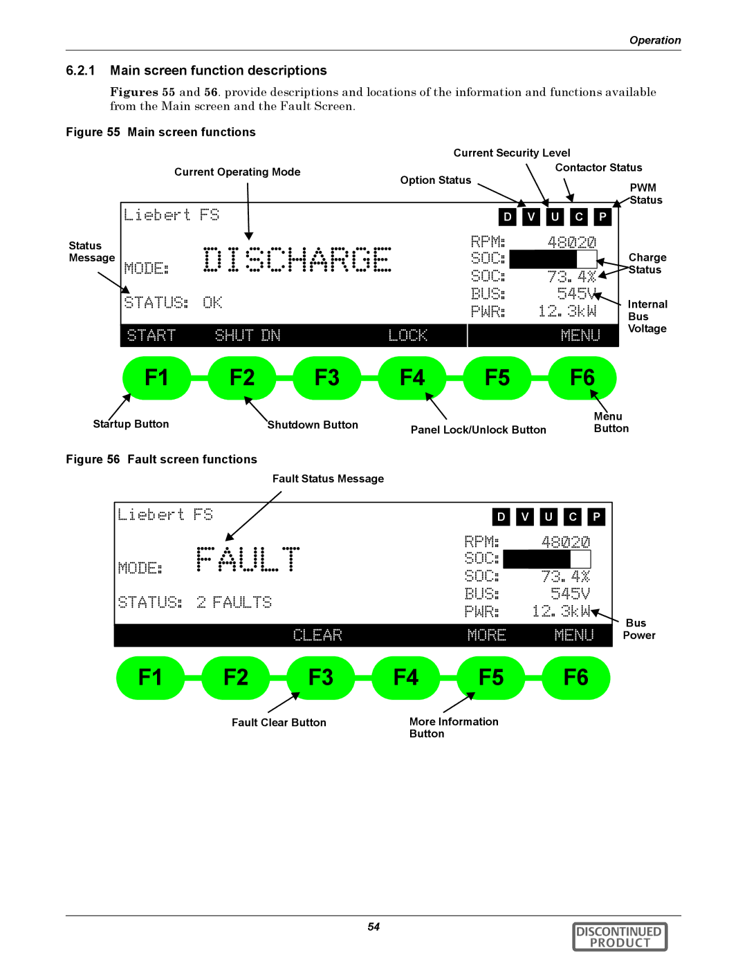 Emerson 540VDC manual Main screen function descriptions 