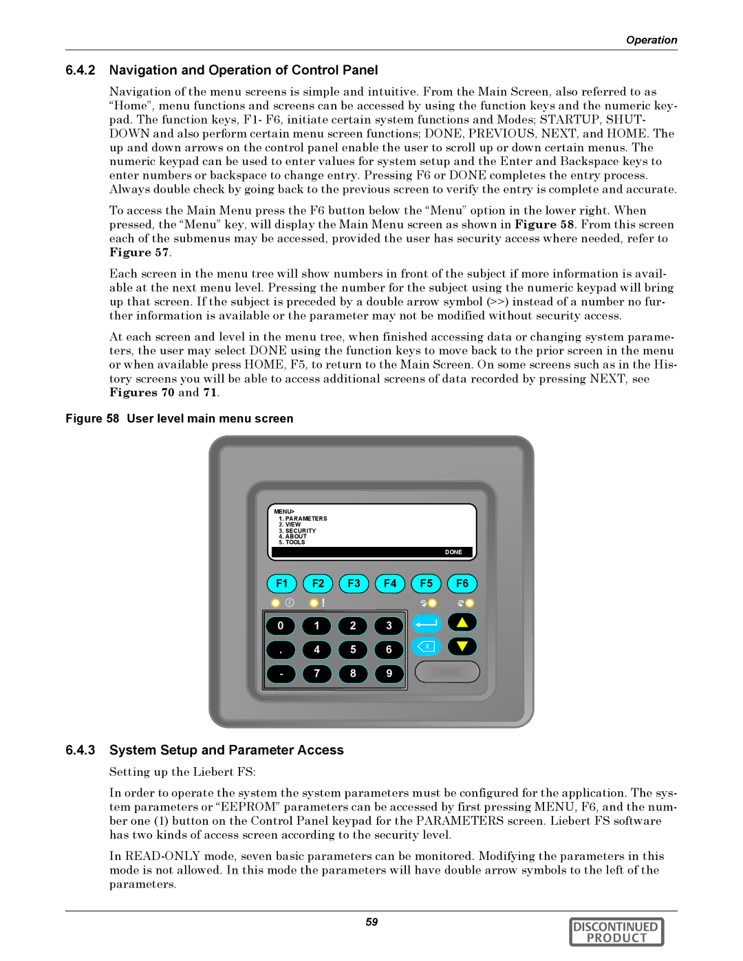 Emerson 540VDC manual Navigation and Operation of Control Panel, System Setup and Parameter Access 