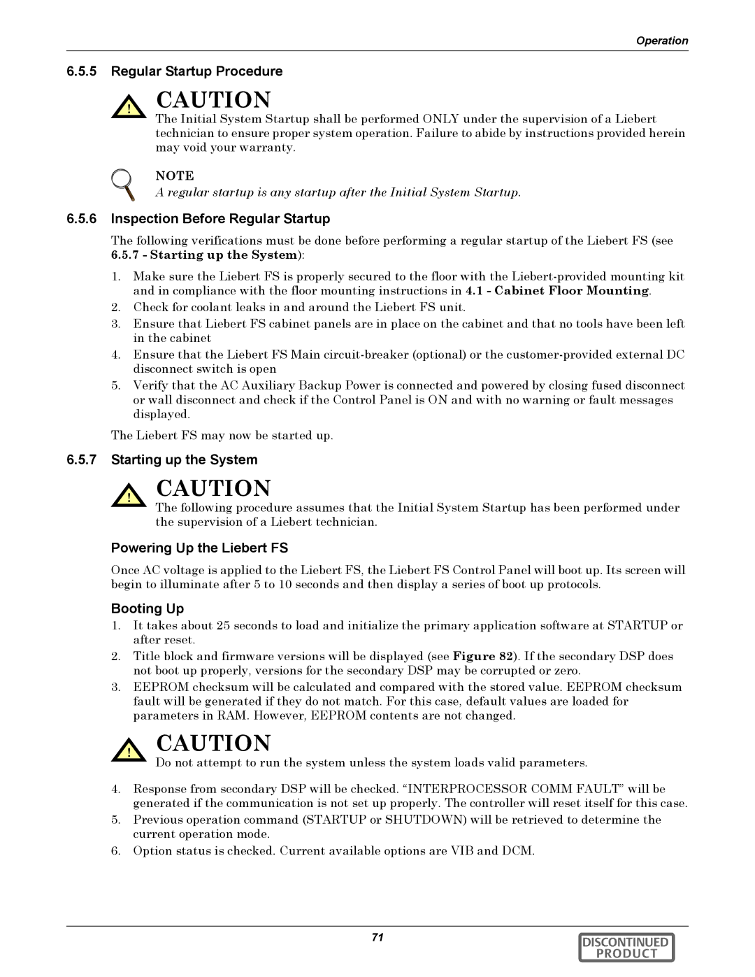 Emerson 540VDC manual Regular Startup Procedure, Inspection Before Regular Startup, Starting up the System, Booting Up 