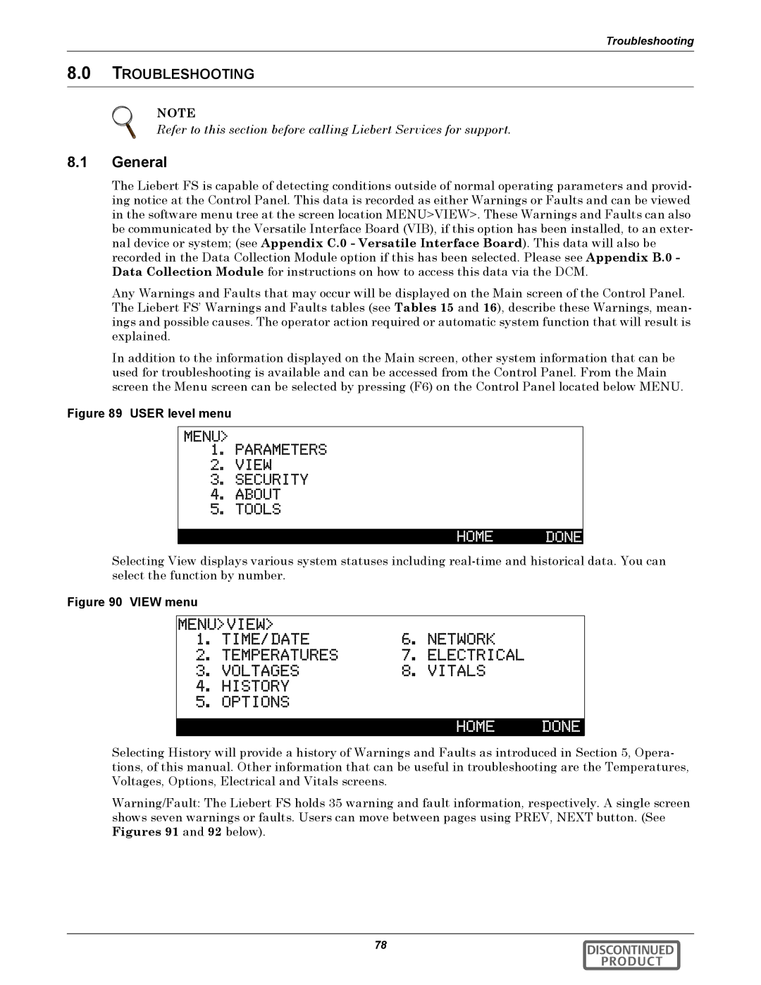 Emerson 540VDC manual General, User level menu 