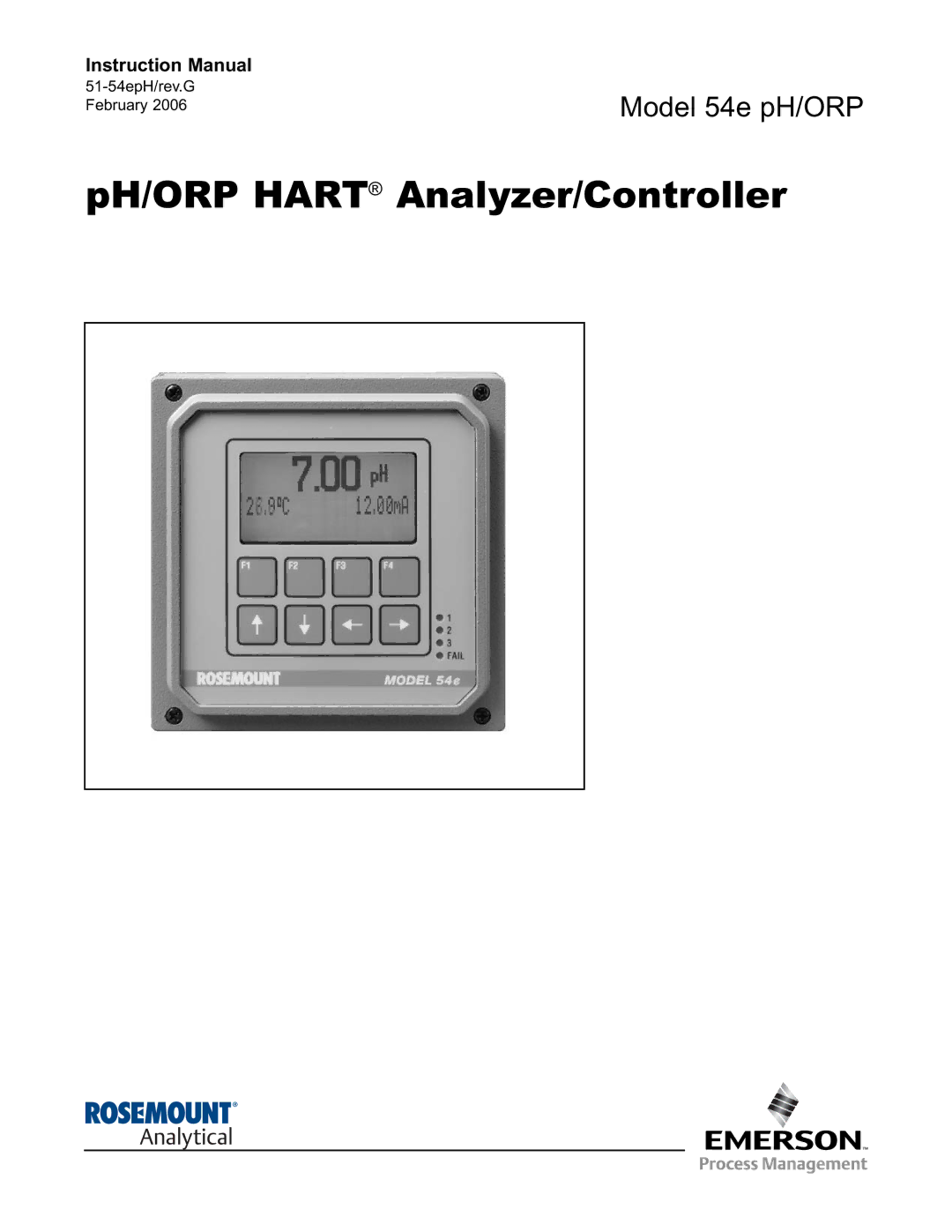 Emerson instruction manual PH/ORP Hart Analyzer/Controller, Model 54e pH/ORP 