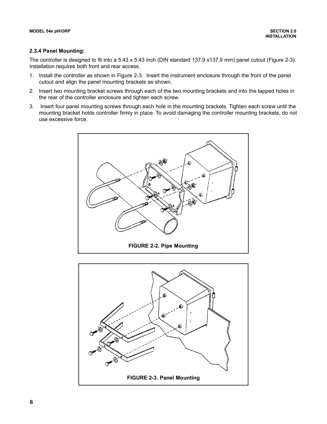 Emerson 54e pH/ORP instruction manual Panel Mounting 