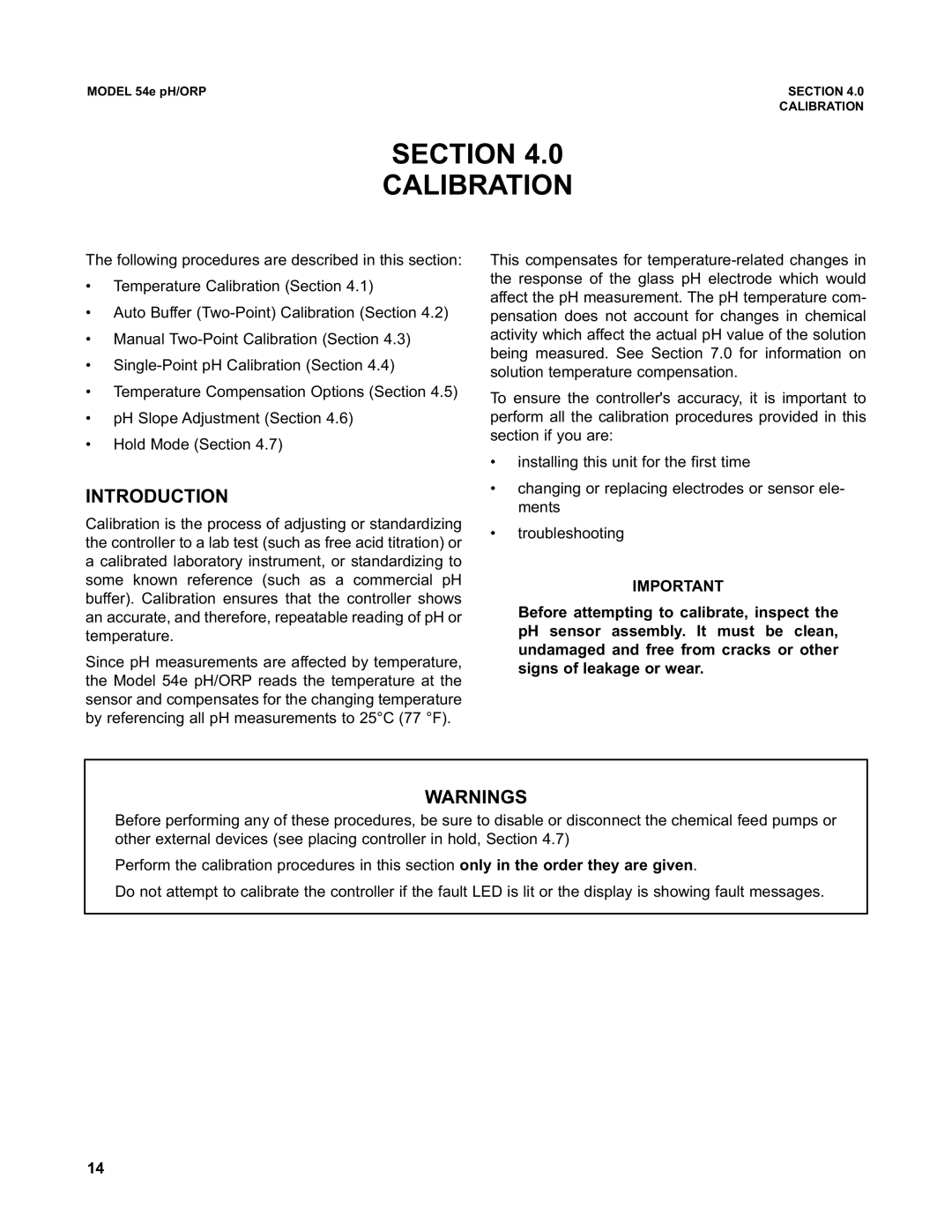 Emerson 54e pH/ORP instruction manual Section Calibration, Introduction 