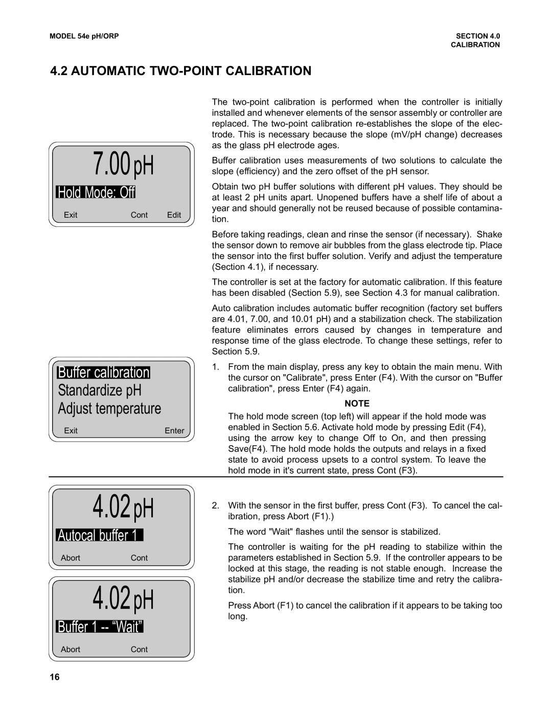 Emerson 54e pH/ORP instruction manual Autocal buffer, Buffer 1 -- Wait, Automatic TWO-POINT Calibration 