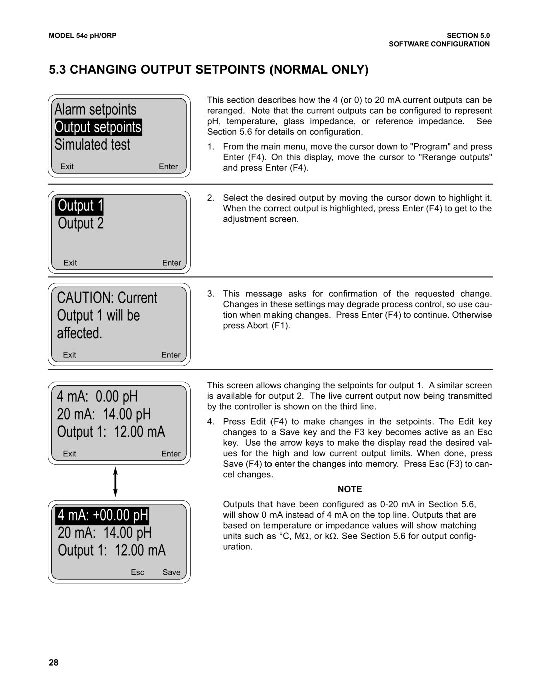 Emerson 54e pH/ORP instruction manual MA 0.00 pH 20 mA 14.00 pH Output 1 12.00 mA, MA +00.00 pH 