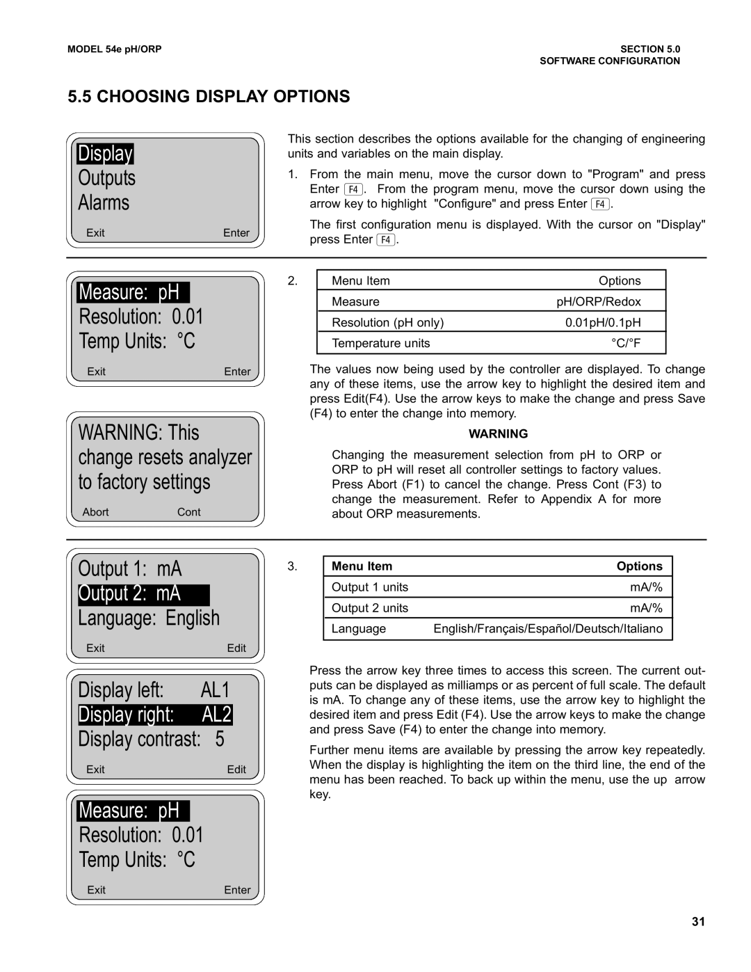 Emerson 54e pH/ORP instruction manual Display right AL2, Measure pH 