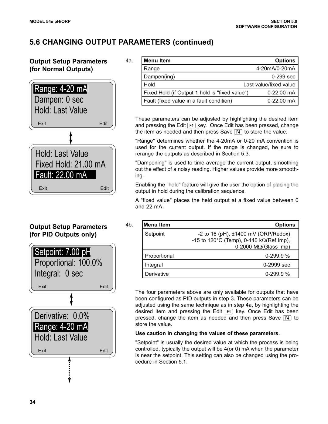 Emerson 54e pH/ORP instruction manual Range 4-20 mAl, Fault 22.00 mA 