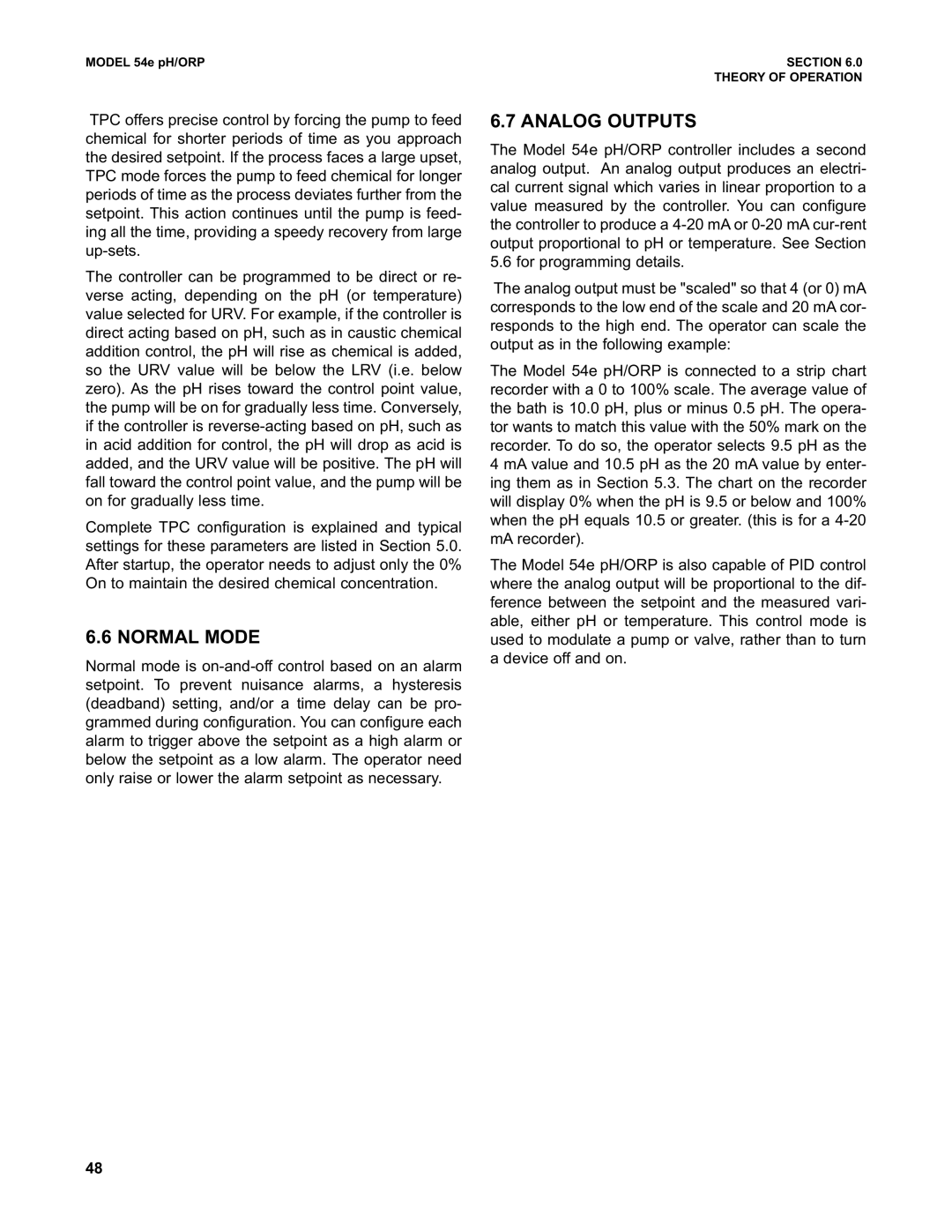 Emerson 54e pH/ORP instruction manual Normal Mode, Analog Outputs 