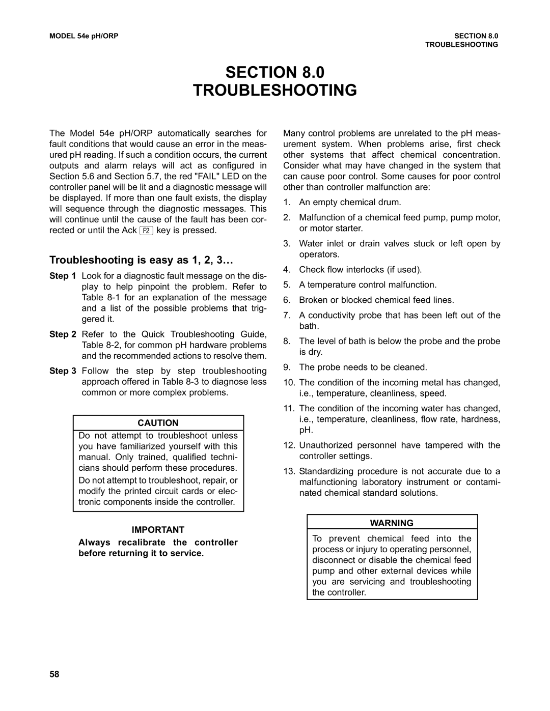 Emerson 54e pH/ORP instruction manual Section Troubleshooting, Troubleshooting is easy as 1, 2, 3… 