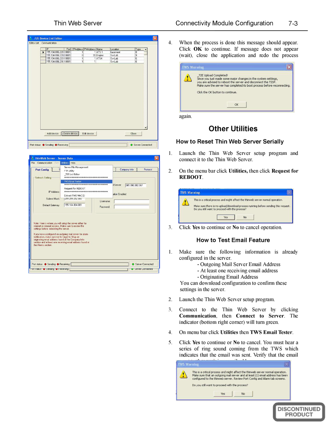 Emerson 5500 SERIES, A5510 Other Utilities, How to Reset Thin Web Server Serially, How to Test Email Feature 