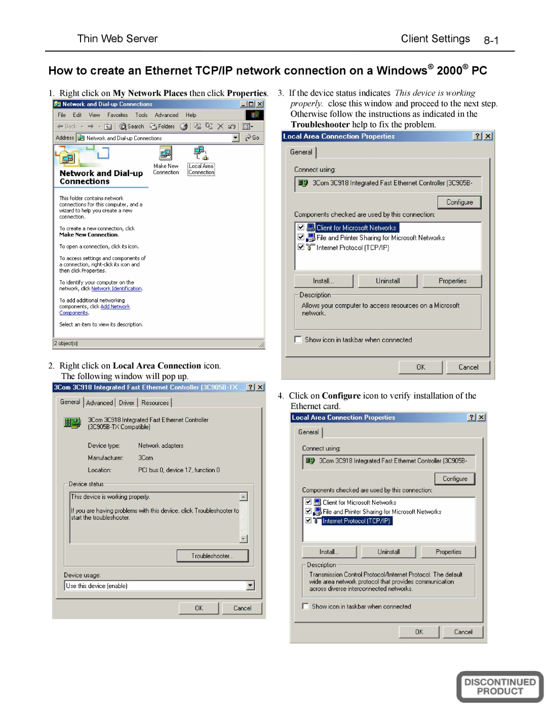 Emerson 5500 SERIES, A5510 installation manual Thin Web Server Client Settings 