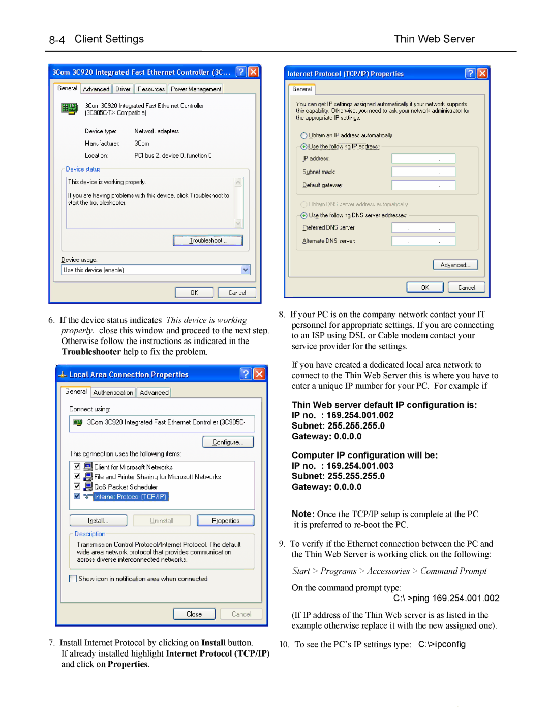 Emerson A5510, 5500 SERIES installation manual Client Settings Thin Web Server 