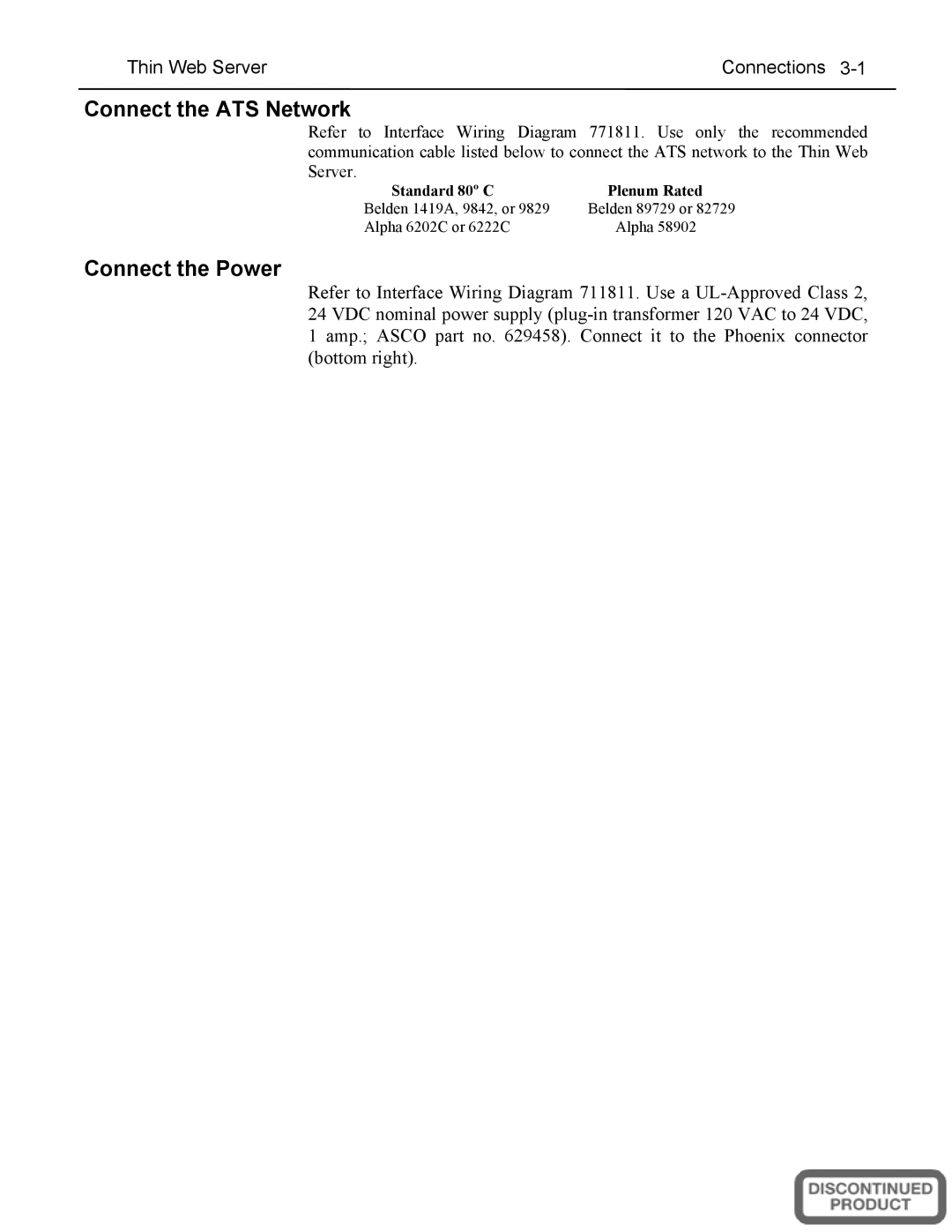 Emerson A5510, 5500 SERIES installation manual Connect the ATS Network, Connect the Power, Thin Web Server Connections 