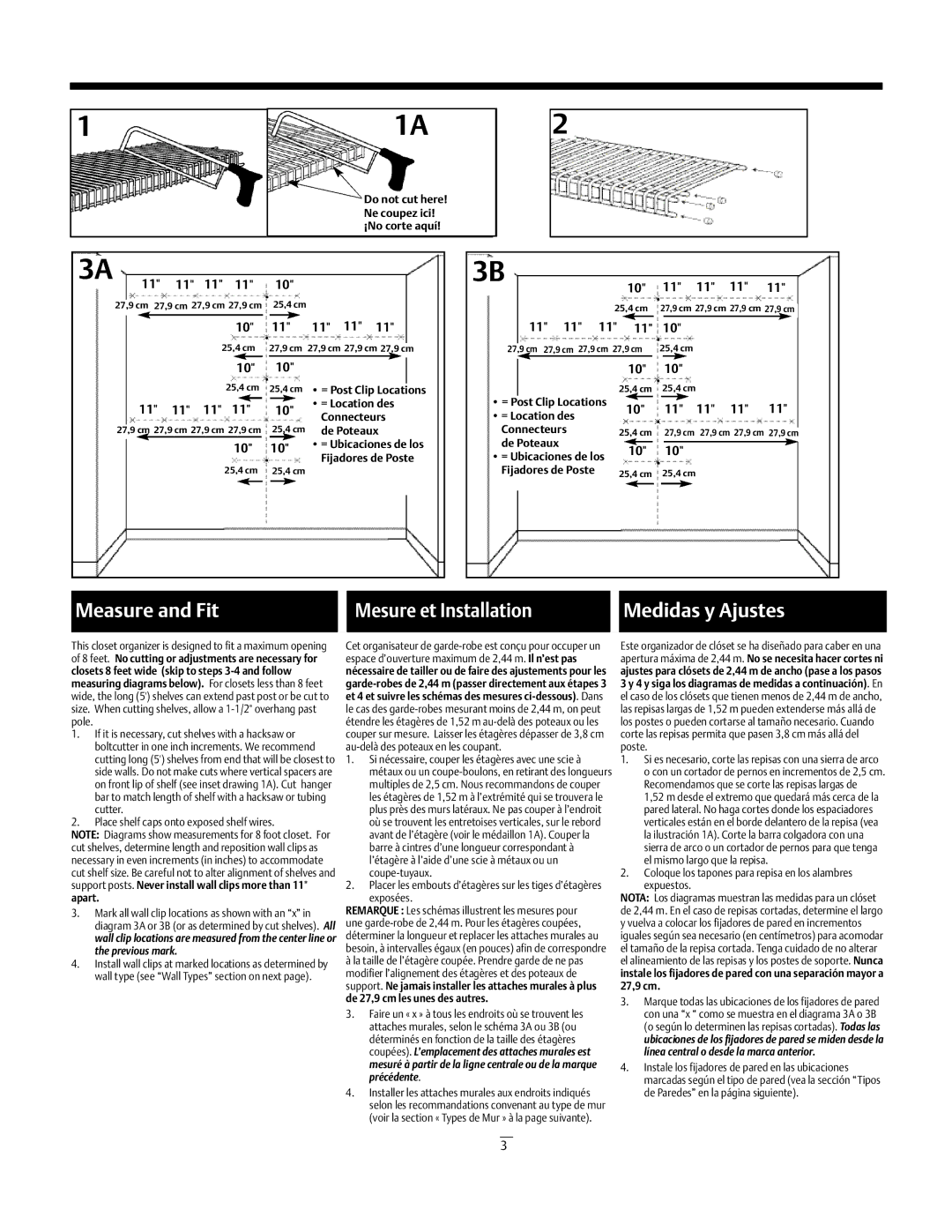 Emerson 5637 Measure and Fit Mesure et Installation Medidas y Ajustes, Place shelf caps onto exposed shelf wires 