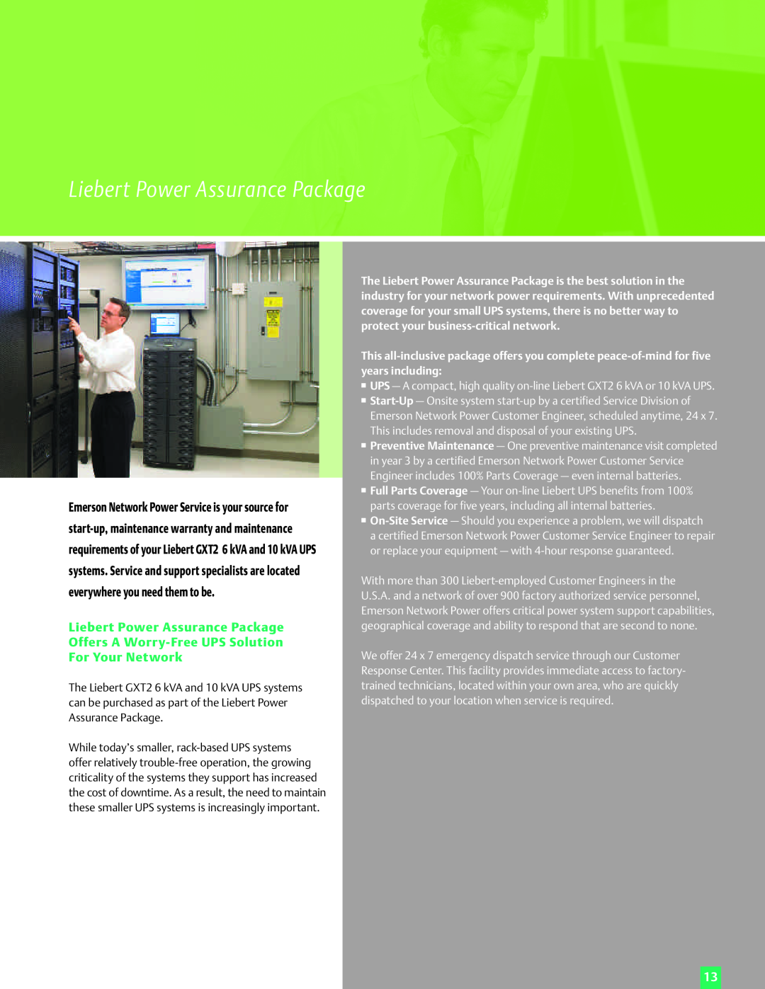 Emerson 10 kVA, 6 kVA manual Liebert Power Assurance Package Offers A Worry-Free UPS Solution, For Your Network 