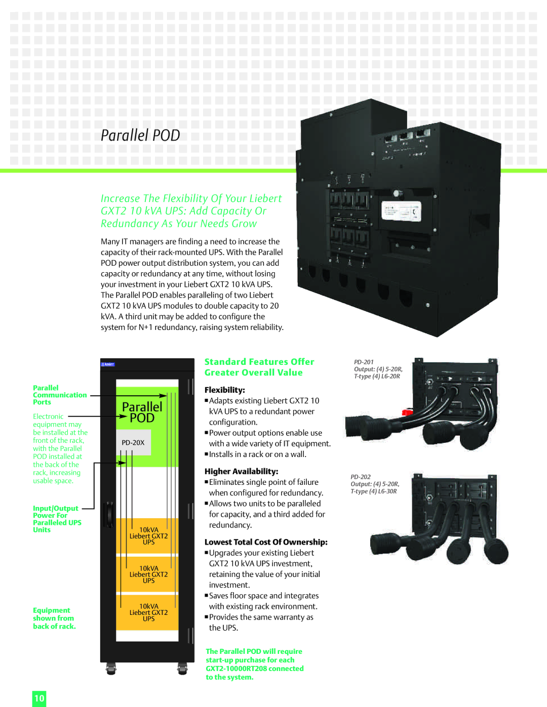 Emerson 6 kVA, 10 kVA manual Parallel POD, Standard Features Offer Greater Overall Value, Flexibility, Higher Availability 