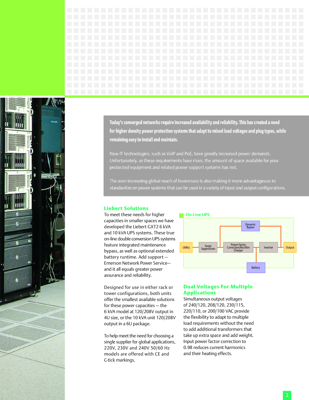 Emerson 10 kVA, 6 kVA manual Liebert Solutions, Dual Voltages For Multiple Applications 