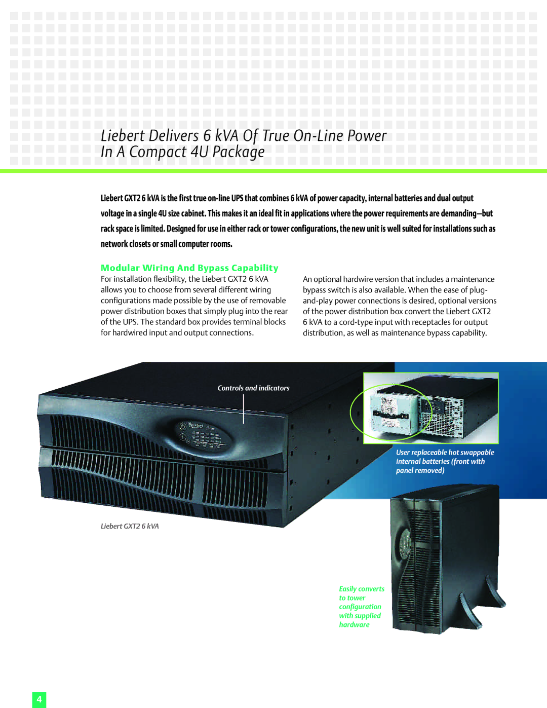 Emerson 6 kVA, 10 kVA manual Modular Wiring And Bypass Capability, Controls and indicators 