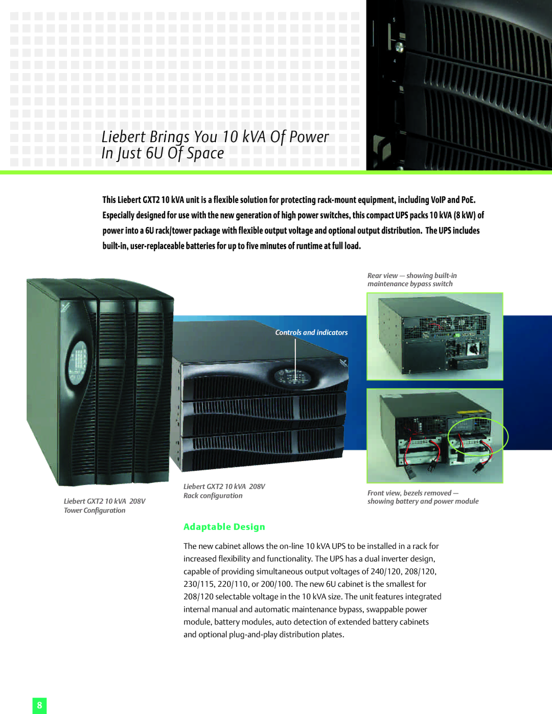 Emerson 6 kVA manual Liebert Brings You 10 kVA Of Power Just 6U Of Space, Adaptable Design 