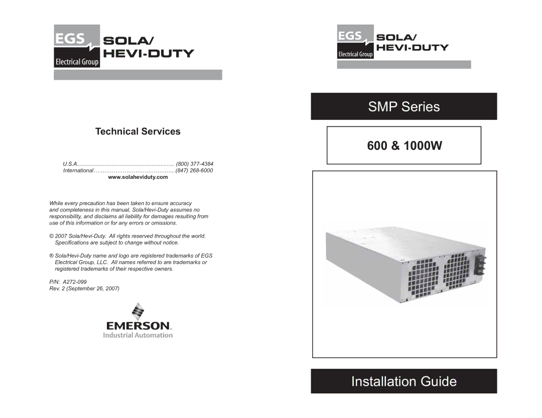 Emerson SMP Series, 600 & 1000W manual 