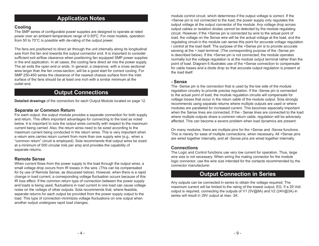 Emerson 600 & 1000W, SMP Series manual Application Notes, Output Connections, Output Connection in Series 