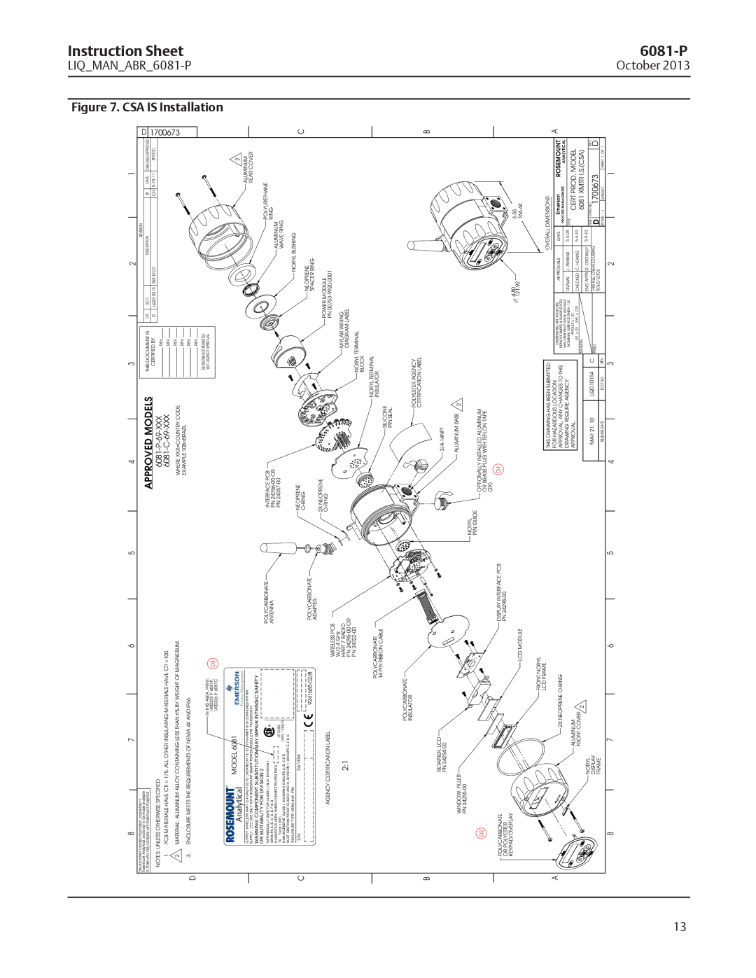 Emerson 6081-P instruction sheet Is Installation 