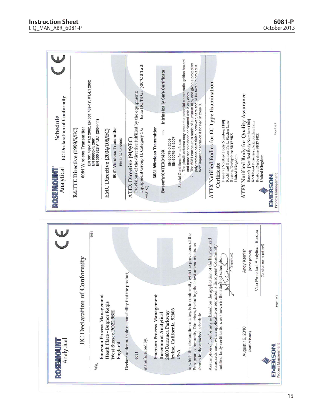 Emerson instruction sheet Instruction Sheet 6081-P 